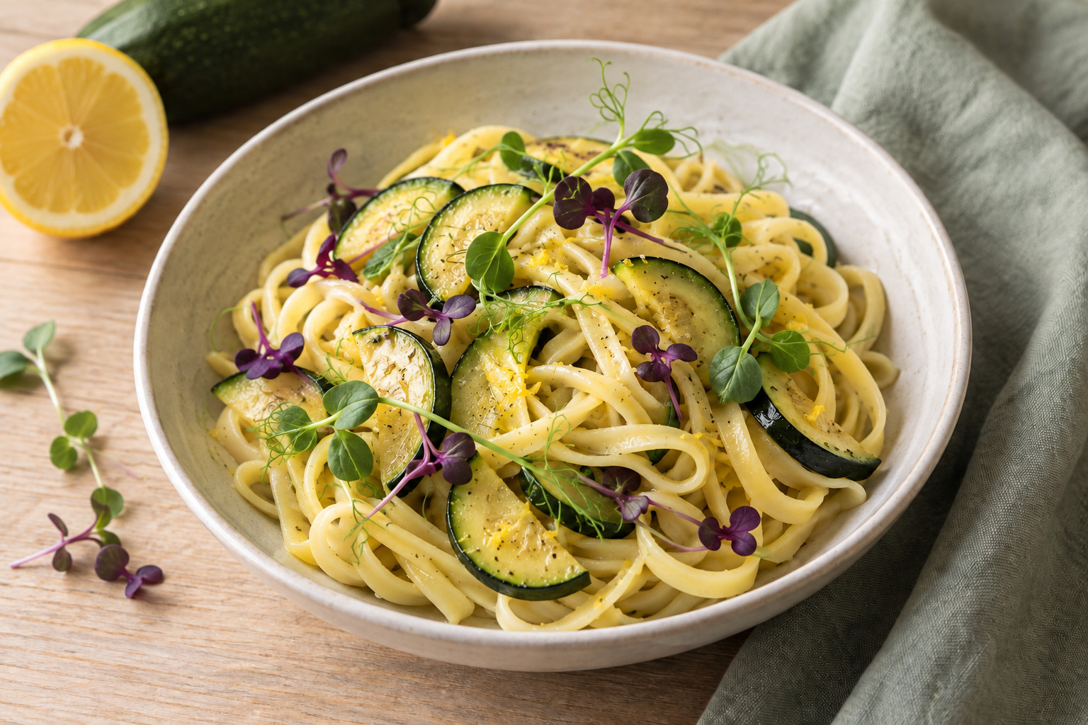Pasta mit Zitronengemüse 1 Pasta mit Zitronengemüse – KI-generiertes Servierbeispiel