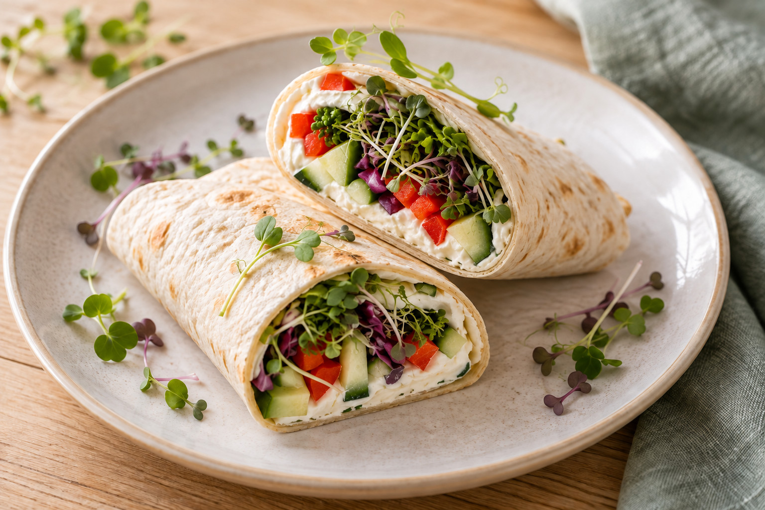 Wrap mit Frischkäse – KI-generiertes Servierbeispiel