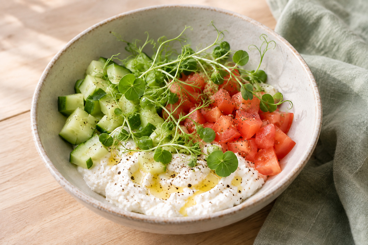 Quark-Bowl herzhaft – KI-generiertes Servierbeispiel