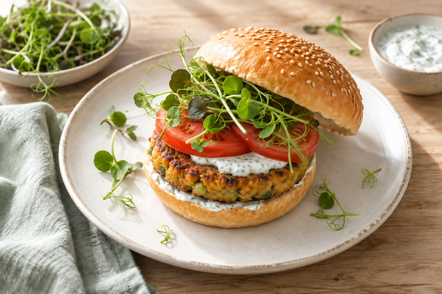 Gemüse-Burger Mild 1 Gemüse-Burger Mild – KI-generiertes Servierbeispiel